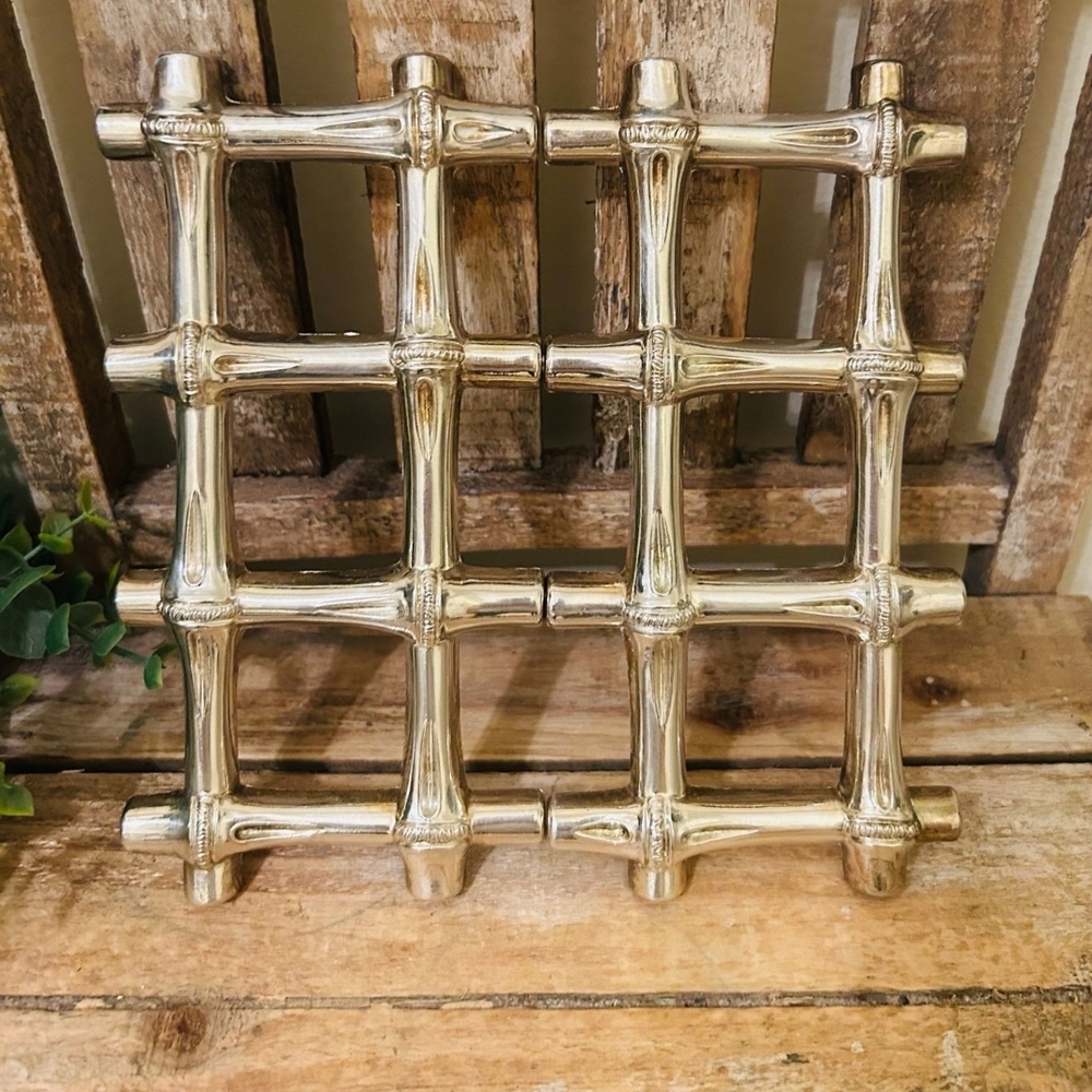 2 Gold Tone Bamboo Design Trivet